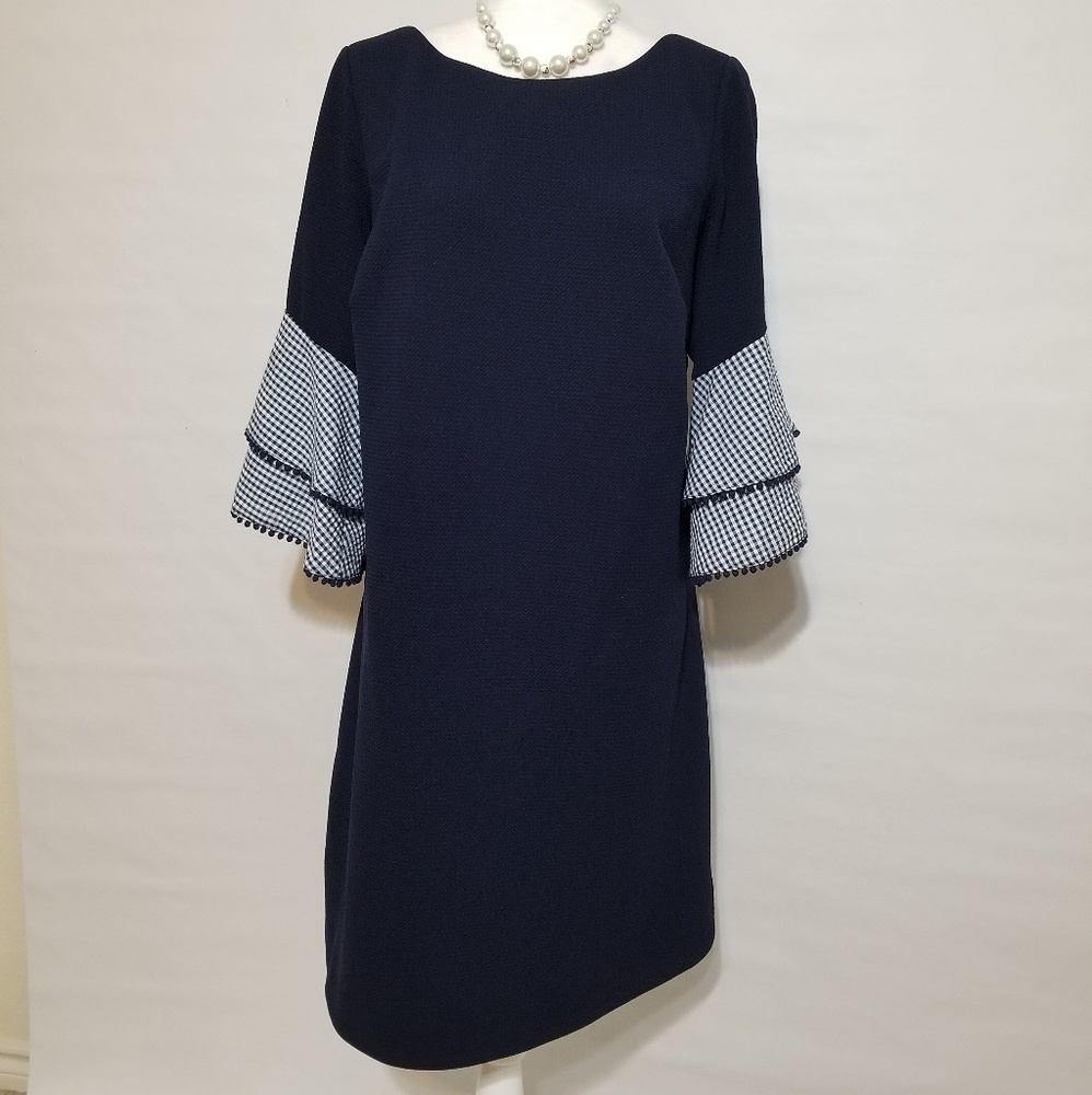 Plus Size Gingham Bell-Sleeve Dress